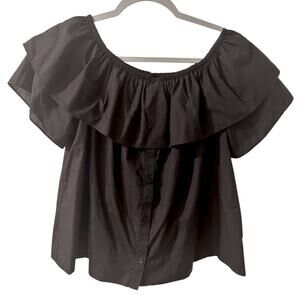BEBE Made in Italy Ruffle Off the Shoulder Button Front Top, size M